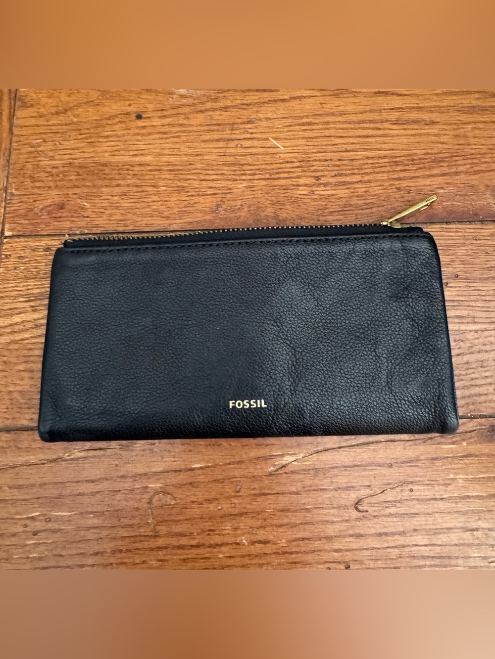 Fossil Lainie Black Pebbled Leather Organizer Credit Card Flap Snap Clutch